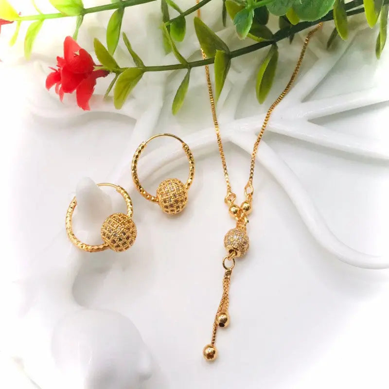 Zircon Locket Set Gold Plated | Elegant Jewellery Set for Women & Girls