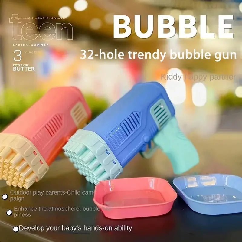 32-Hole Rocket Boom Bubble Gun for Kids – Bubble Machine with Colorful Lights