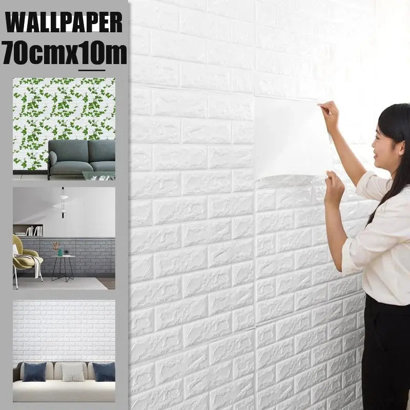 3D Brick Wall Stickers DIY Self-Adhesive Wallpaper (5 pcs)– Waterproof Home Decor for Kids Room & Bedroom (Black & White)