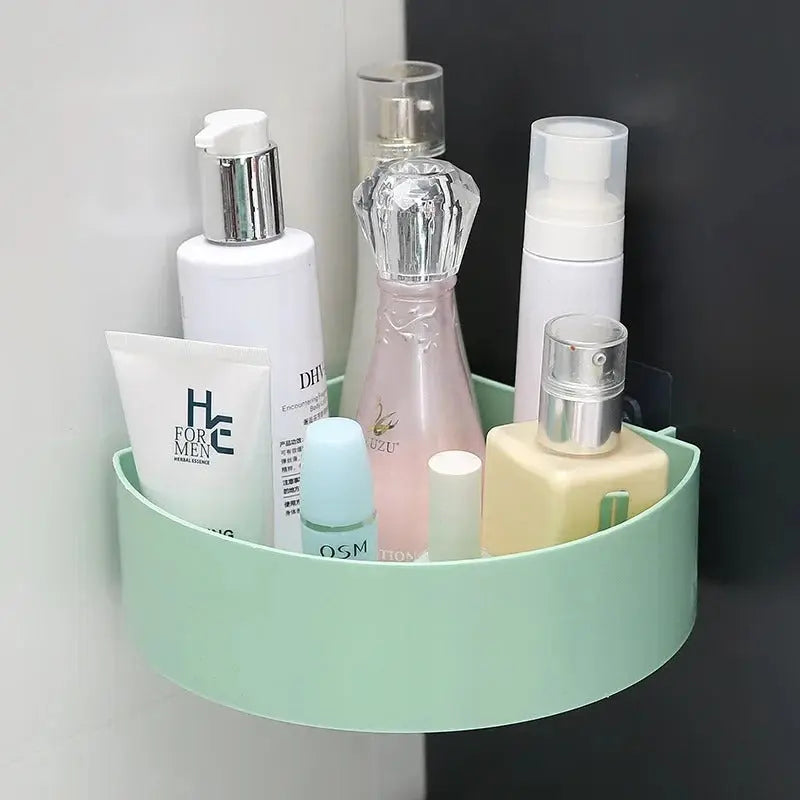 Plastic Corner Storage Rack with Suction Cup – Bathroom & Kitchen Wall Mounted Corner Shelf Organizer for Shower Storage