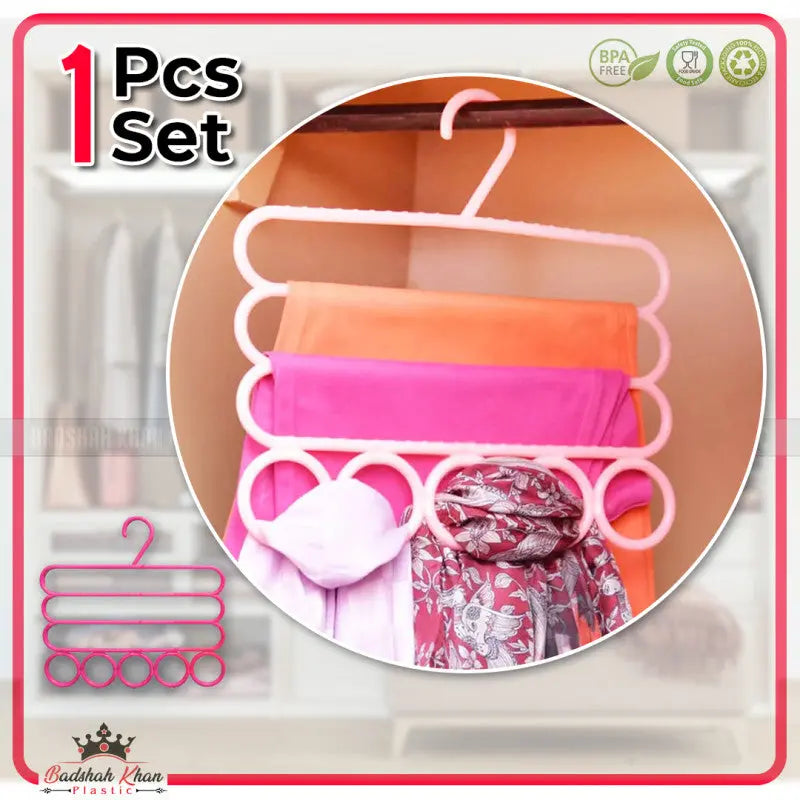 3 Layer + 5 Hole Hanger | Multi-Function Space Saving Clothes Organizer for Wardrobe (5 pcs)
