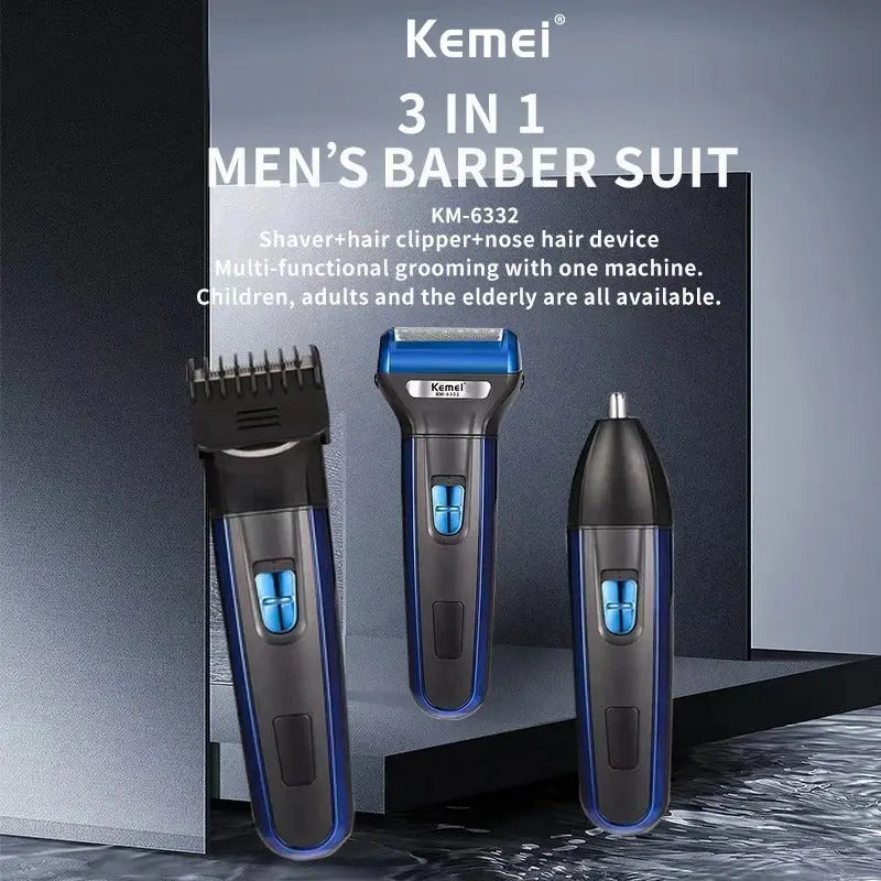 Kemei 3 in 1 Rechargeable Shaving Machine – Men’s Grooming Kit, Trimmer & Clipper Set