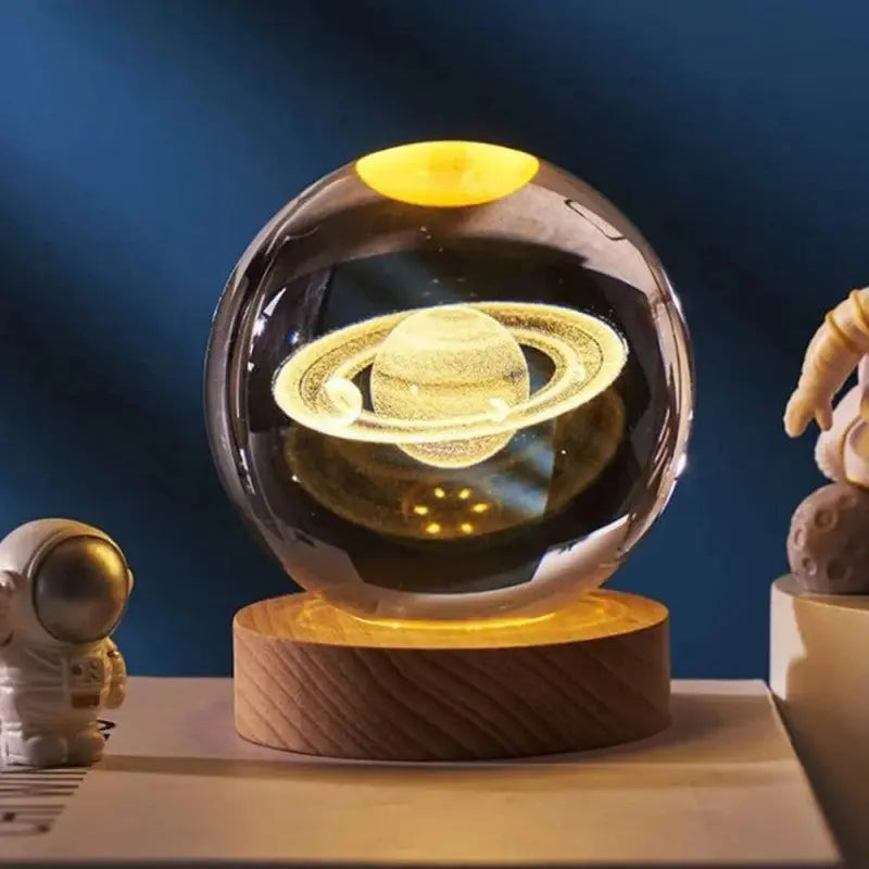 3D Galaxy Crystal Ball Night Light with Wooden Base – LED Decorative Lamp
