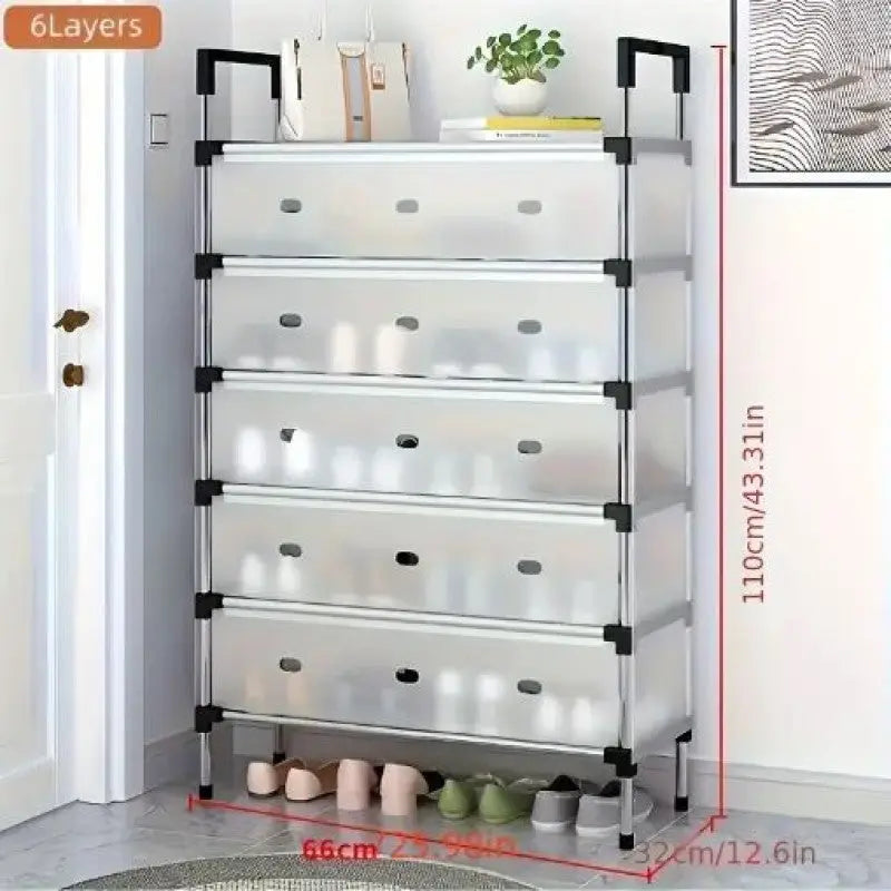 6 Layer Shoe Rack Stainless Steel Stackable Shoe Rack Organizer with Cover – Dustproof Shoe Storage Shelf for Home & Closet