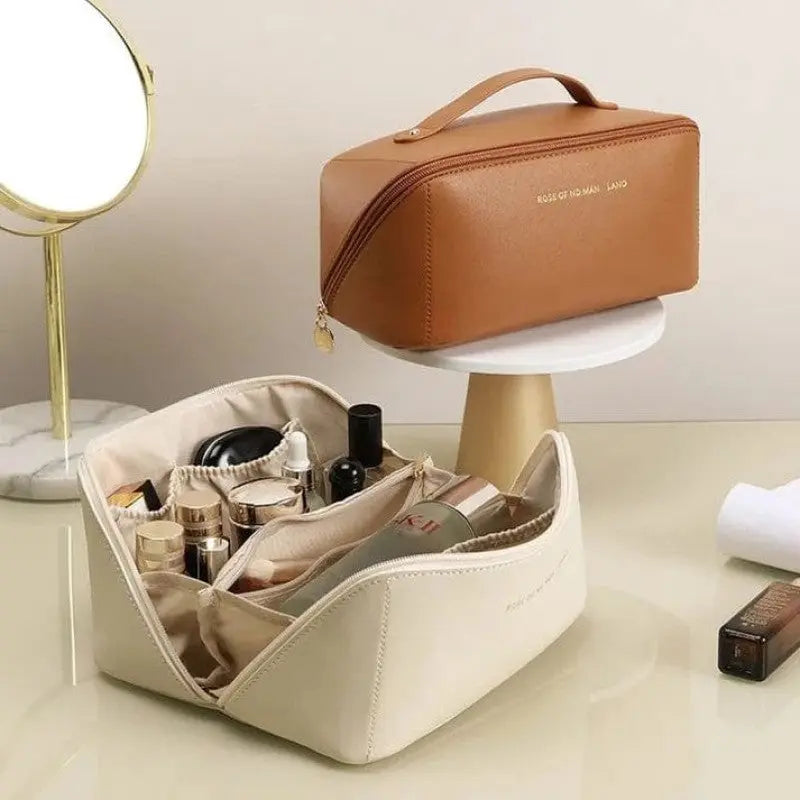 Large Capacity Leather Travel Cosmetic Bag – Makeup Organizer for Women
