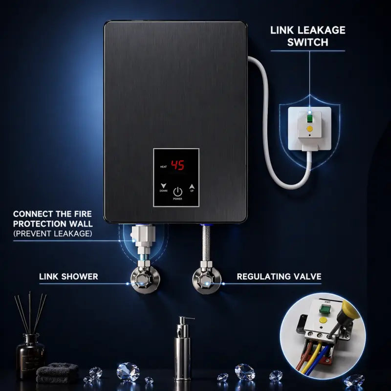 Instant Tankless Electric Water Heater with LCD Display – Fast Heating Electric Geyser | Energy Efficient On-Demand Hot Water Heater for Home & Bathroom