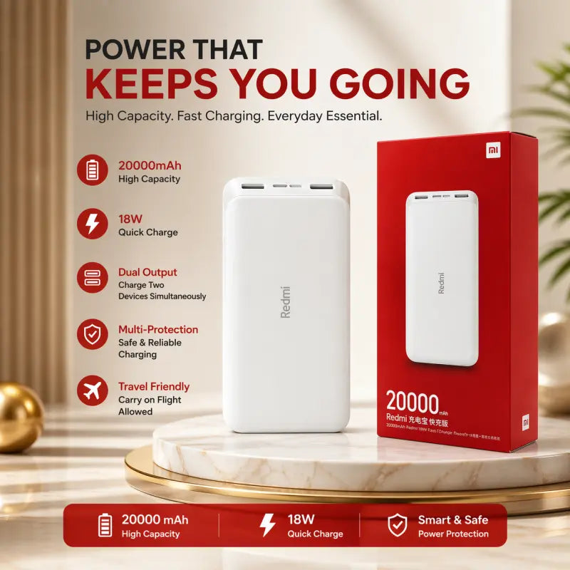 Mi Power Bank 20000mAh – Fast Charging Portable Power Bank for Smartphones & Devices