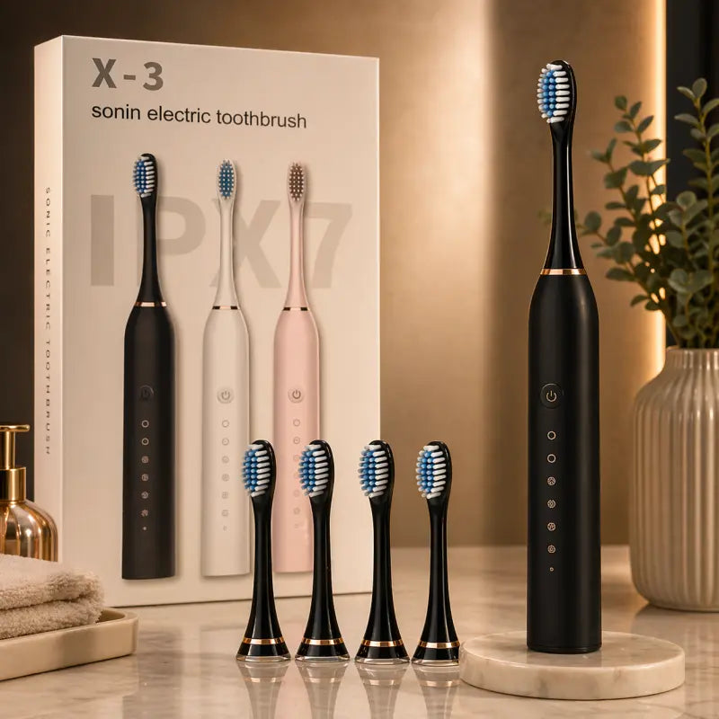 Sonic Electric Toothbrush – Smart Timer Rechargeable Whitening Toothbrush for Adults & Kids | Waterproof with 4 Brush Heads