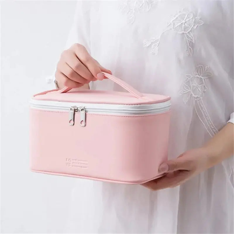 Leather Cosmetic Handbag – Large Capacity Makeup Organizer Travel Bag