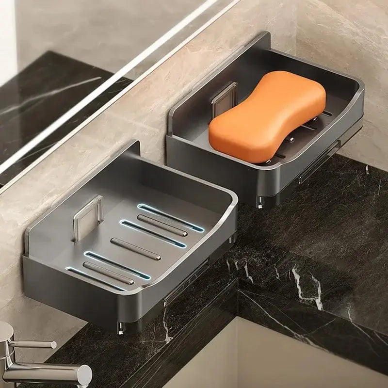 Wall Mounted Soap Holder with Drain Tray – Self-Adhesive Bathroom Soap Dish Organizer | No Drilling Required