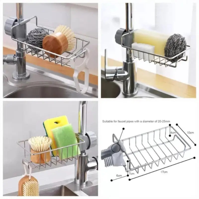 Stainless Steel Soap Dish Holder – Faucet Drain Rack Kitchen Sink Organizer | Sponge & Utensils Storage Shelf
