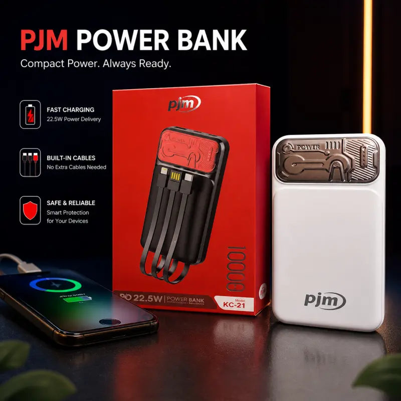 PJM KC-21 Power Bank 10000mAh – Portable Fast Charging Power Bank for Smartphones