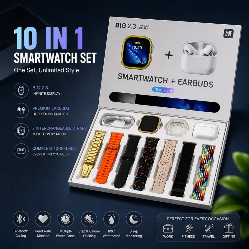 I20 Ultra Smart Watch with Earbuds – 2 in 1 Smart Watch with Wireless Earbuds & Fitness Tracker