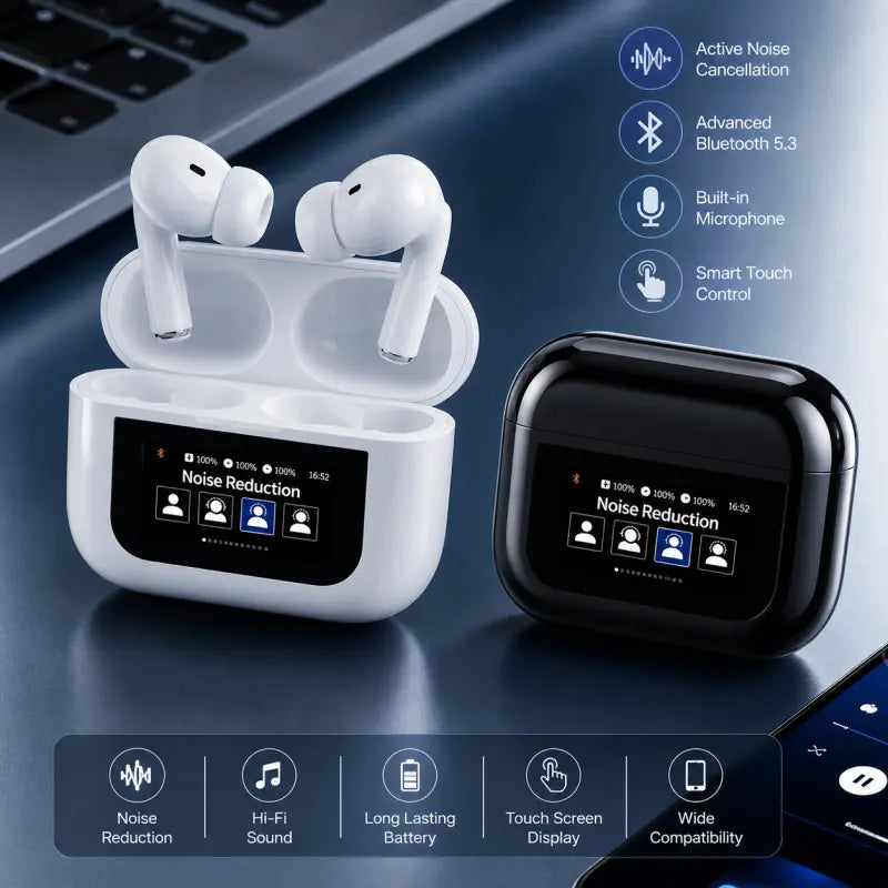A9 Smart Tactile Wireless Earbuds (Black) – Bluetooth Touch Control Earbuds with HD Sound