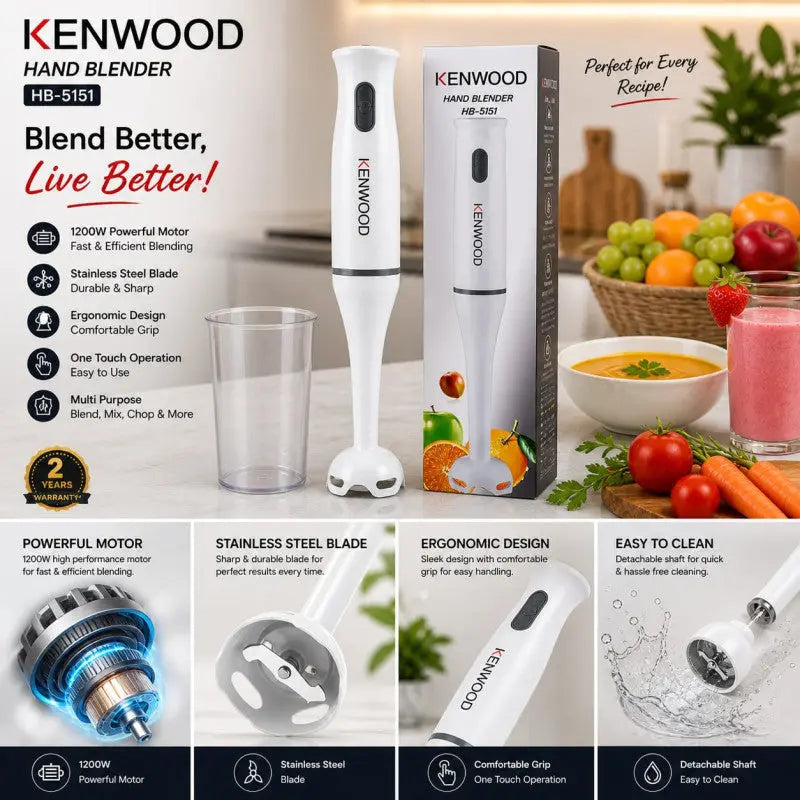 Kenwood Powerful Hand Blender – Smooth Blending for Juices, Soups & Shakes | Easy to Use & Clean