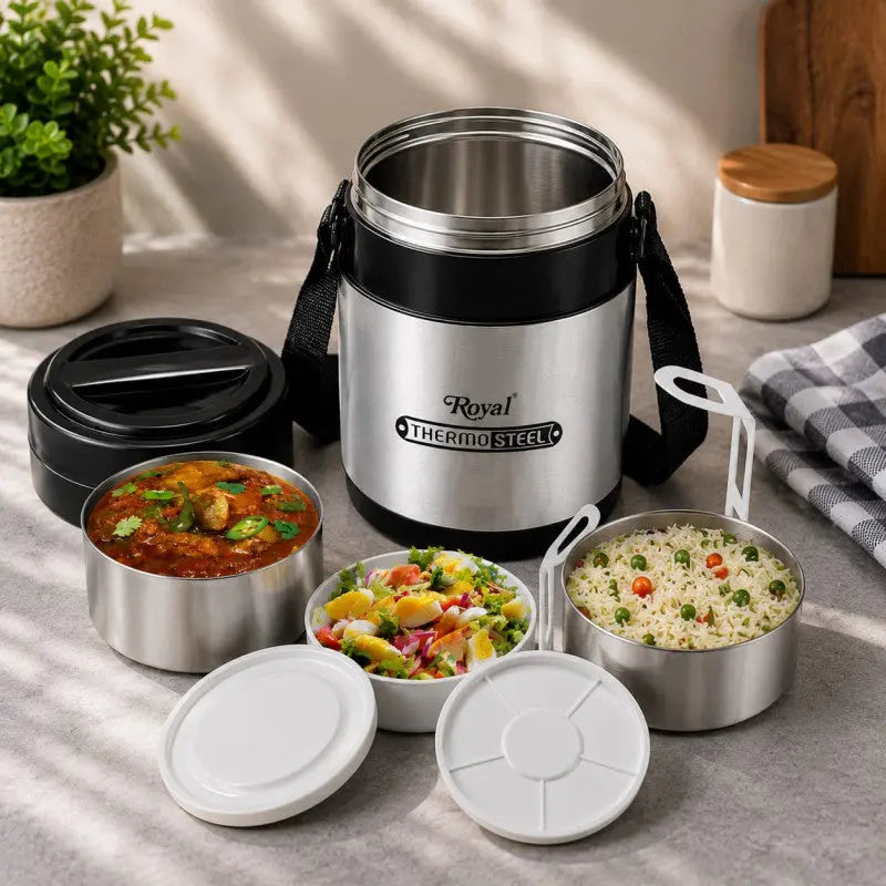 Thermo-Steel Food Carrier Legend-3 | Stainless Steel Insulated Hot & Cold Lunch Box Set