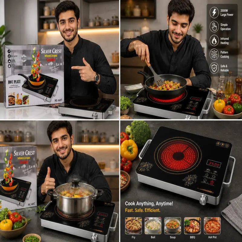 Silver Crest Infrared Ceramic Cooker – Electric Hot Plate Stove | Touch Control Timer, Adjustable Temperature, Rapid Heating Portable Kitchen Infrared Cooker