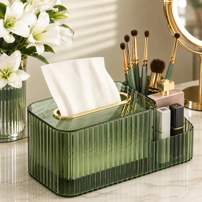 Multifunctional 2 In 1 Acrylic Tissue Box with Holder | Stylish Desktop Organizer for Home & Office