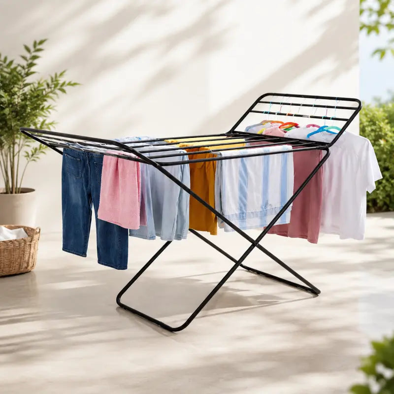 Premium Metal Folding Cloth Dryer Stand by Metallics Home – Heavy Duty Foldable Clothes Drying Rack for Home & Balcony Use