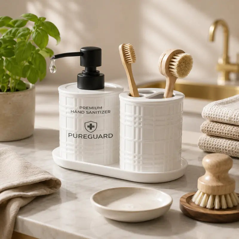 Soap Dispenser with Holder – Wall Mounted Liquid Soap Pump Dispenser for Bathroom & Kitchen | No Drill Organizer