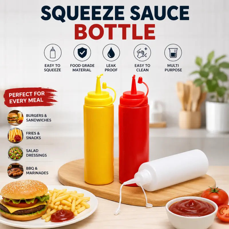 Ketchup Red and Yellow Bottle Pack of 2 – Squeeze Sauce Dispenser Bottles for Kitchen & Restaurant Use