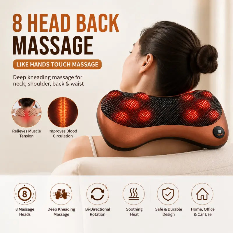 Car Pillow Massager | Electric Neck & Back Massage Cushion with Heat for Car, Home & Office