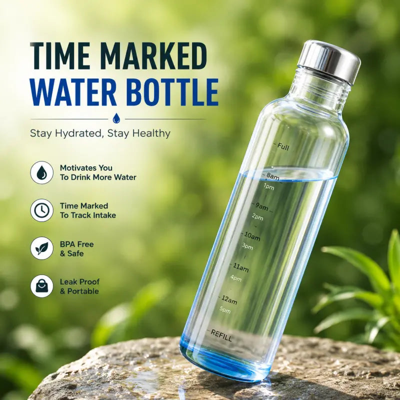 Glass TIME LINE Scale Water Bottle 500ML – Motivational Glass Water Bottle with Time Marker for Gym, Office & Daily Hydration