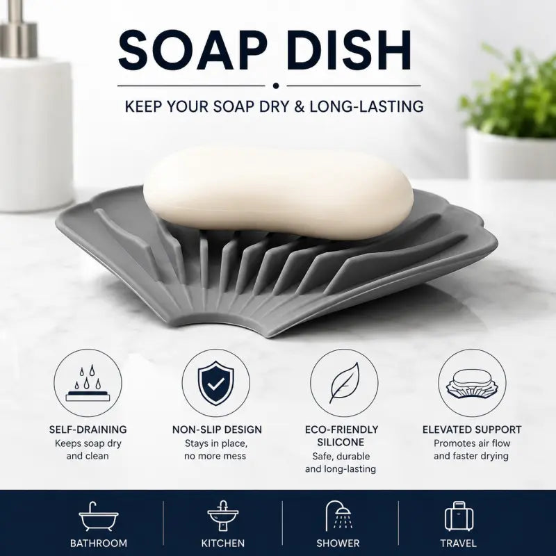 Silicone Soap Holder – Flexible Self-Draining Non-Slip Soap Dish for Bathroom & Kitchen Sink Organizer