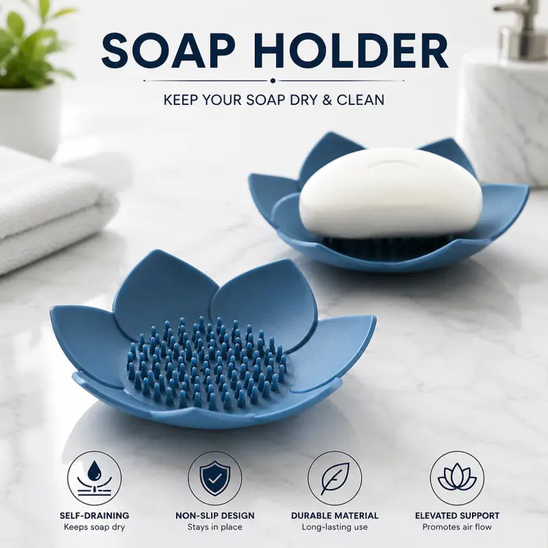 Silicone Lotus Flower Shape Soap Holder – Self-Draining Non-Slip Soap Dish for Bathroom & Kitchen