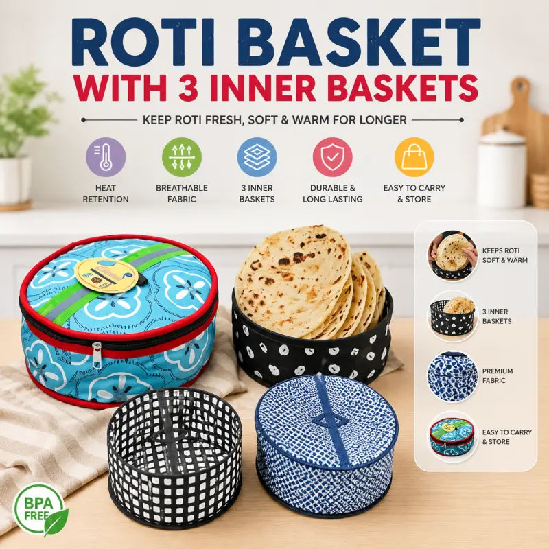 Roti Storage Bag (2 pcs) – Insulated Chapati Carrier Bag for Fresh & Warm Roti Storage | Kitchen Food Organizer
