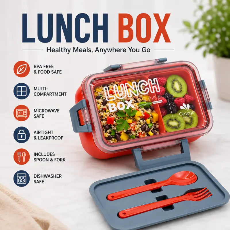 Kendy Kids Lunch Box with Spoon | Leak-Proof BPA-Free Multi-Compartment Lunch Box for Kids