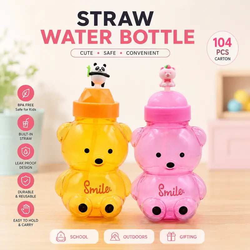 Fama & Uzzi Straw Water Bottle – Leak Proof BPA-Free Sipper Bottle for School, Gym, Travel & Daily Use