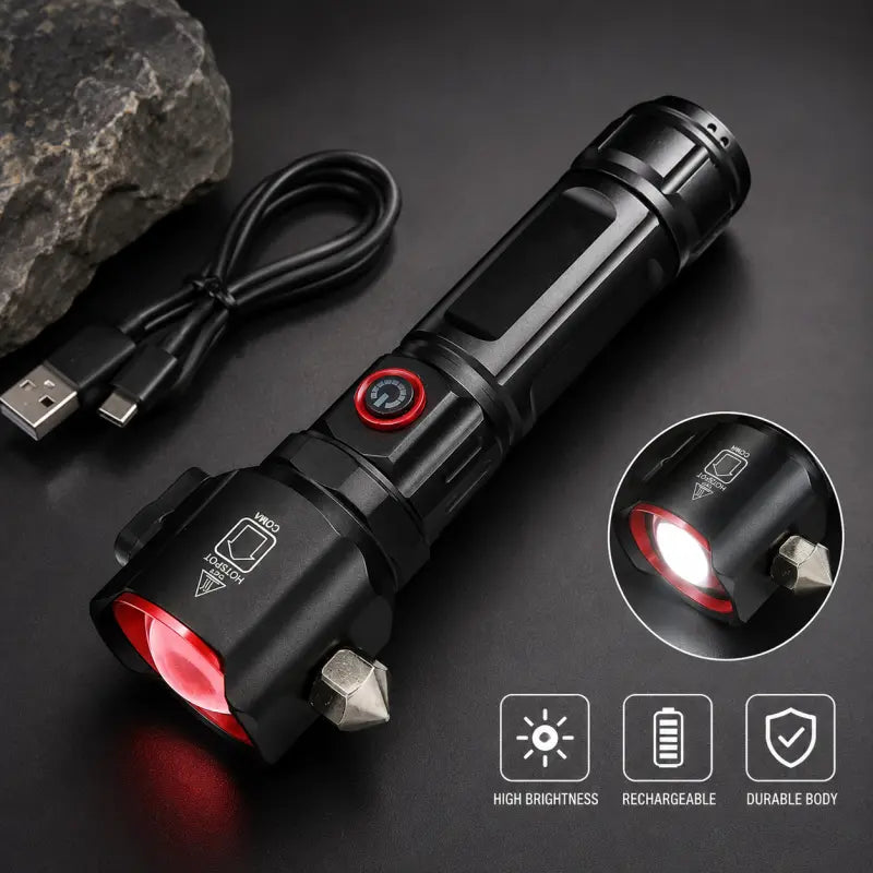 Metal Torch with Hammer – Multifunction Emergency LED Flashlight Tool