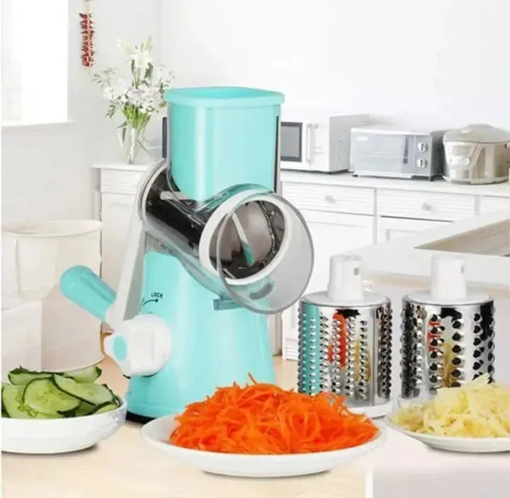 Vegetable Cutter - Manual Tabletop Drum Cheese Grater - 6 in 1